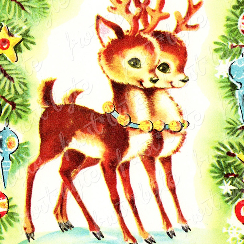 Vintage Reindeer Christmas Image Instant Digital Download Etsy