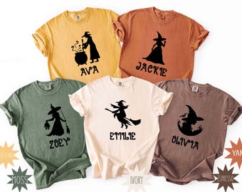 Comfort Colors® Personalized Spooky Witch Shirt, Matching Girls Trip T-Shirt, Halloween Custom Name Tee