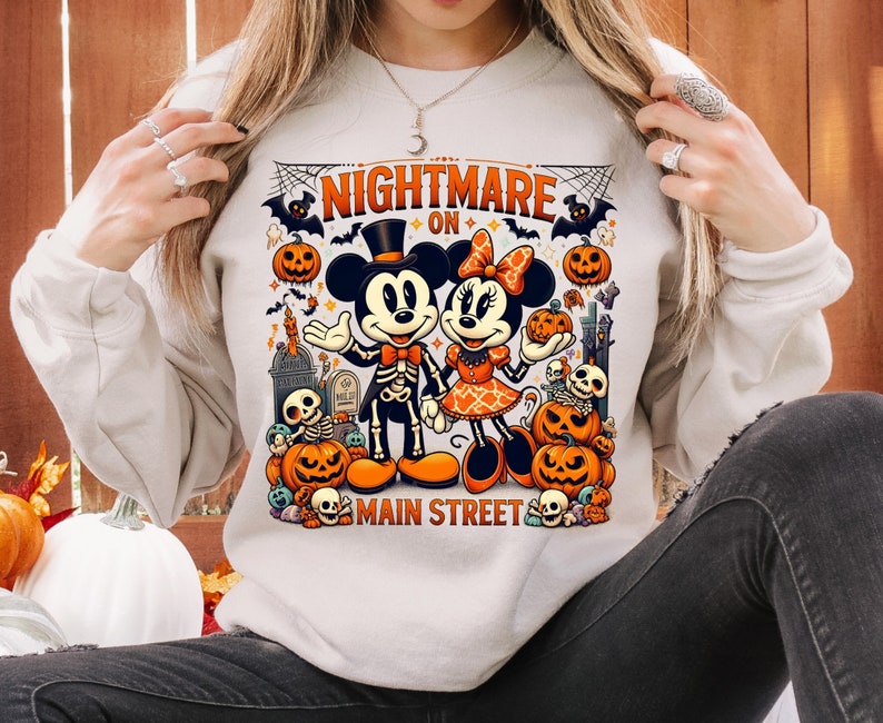Disney Nightmare on Main Street Sweatshirt, Vintage Mickey and Minnie