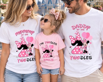 Personalized 2nd Birthday Girl Shirt, Disney Minnie I'm Twodles Birthday T-Shirt, Family Matching Tees