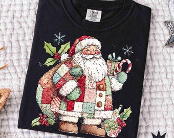 Comfort Colors® Patchwork Santa Claus Shirt, Vintage Christmas Tee