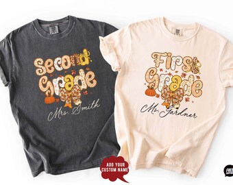 Customizable Fall Teacher Shirt, Thanksgiving Gift, Grade Level Sweatshirt, Autumn School Tee, Comfort Colors®