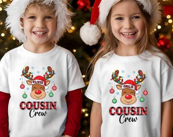 2026 Cousin Crew Christmas Shirts, Personalized Reindeer Christmas Tee