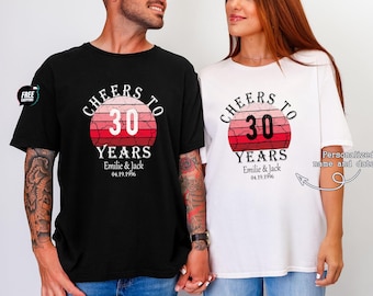 Cheers to 30 Years Tee, Custom Couple Gift, Personalized Wedding 30th Anniversary Shirt