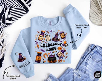 Personalized Halloween ER Nurse Sweatshirt, Spooky Emergency Room Shirt, Gifts for Nurse