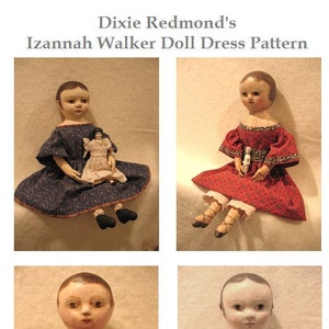 Molde em PDF SOMENTE VESTIDO de Dixie Redmond para boneca Izannah Walker antiga de 16" a 18"