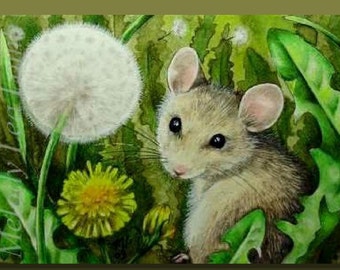 Tiny Mouse Art, Melody Lea Lamb, ACEO, Print