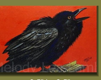 Halloween Crow Bird Art ACEO Print Melody Lea Lamb