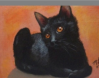 Black Cat Melody Lea Lamb ACEO Giclee Print
