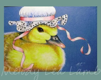 Spring Duck In A Bonnet By Melody Lea Lamb Print Baby Animals ACEO