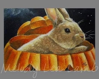 Halloween JackOLatern Bunny Rabbit Melody Lea Lamb ACEO  Print