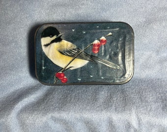 Melody Lamb Tin, Altered Altoid Tin, Chickadee Bird Art from Original, Stash Box