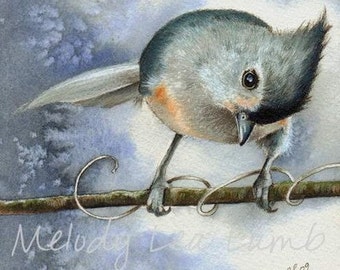 5x5 Inch Miniature Art  Giclee Print Tufted Titmouse by Melody Lea Lamb