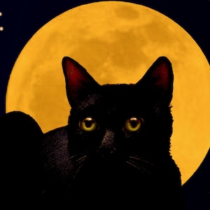 Black Cat Full Moon Art Giclee Print Melody Lea Lamb image 1