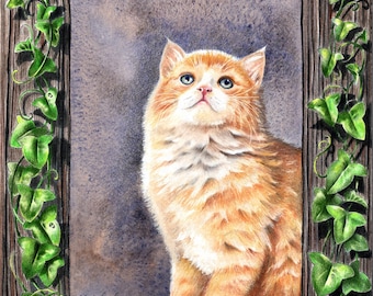 Pintura original, arte de gatito pelirrojo de Melody Lea Lamb, 8 x 10 pulgadas
