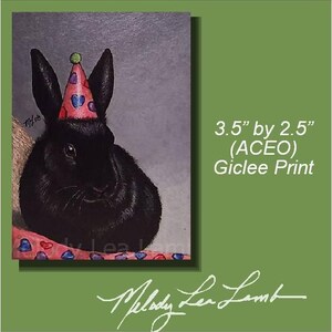 3rd in Triptych Bunny Rabbit Miniature Art by Melody Lea Lamb ACEO Print image 2