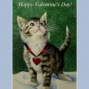 Valentine's Day Card Gray Cat Kitten by Melody Lea Lamb image 1