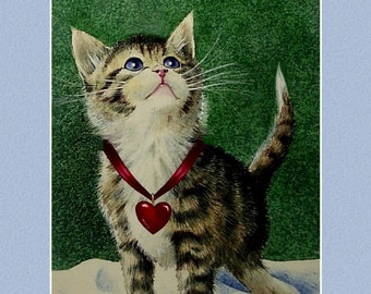 Valentine's Day Card Gray Cat Kitten by Melody Lea Lamb
