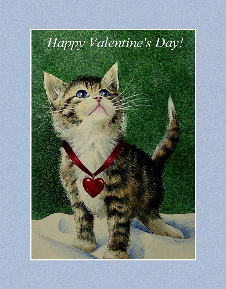 Valentine's Day Card Gray Cat Kitten by Melody Lea Lamb image 1