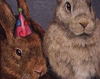 2nd in a Triptych Bunny Rabbit Miniature Art by Melody Lea Lamb ACEO Print