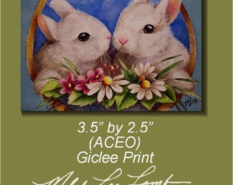 Bunny Rabbit Miniature Art by Melody Lea Lamb ACEO Print