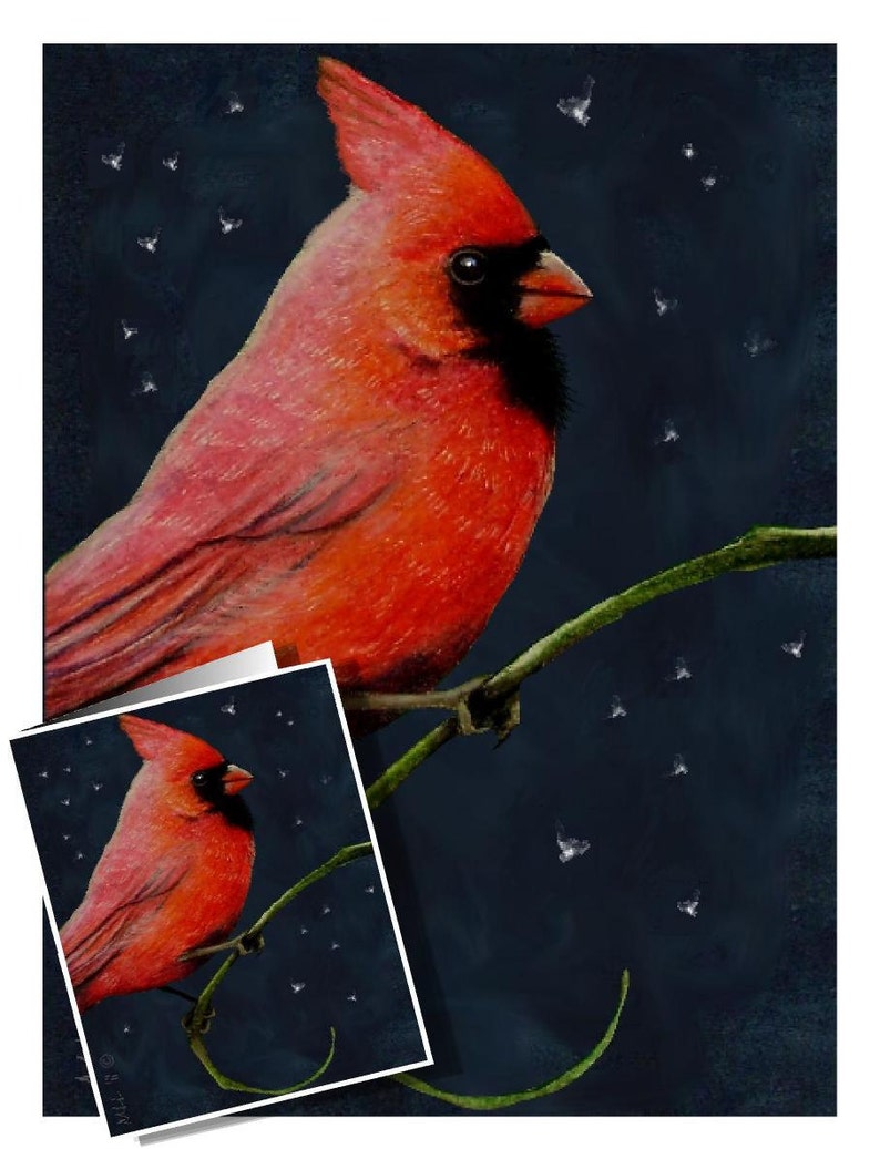 Set Of Four Cardinal Bird Art Cards by Melody Lea Lamb image 2