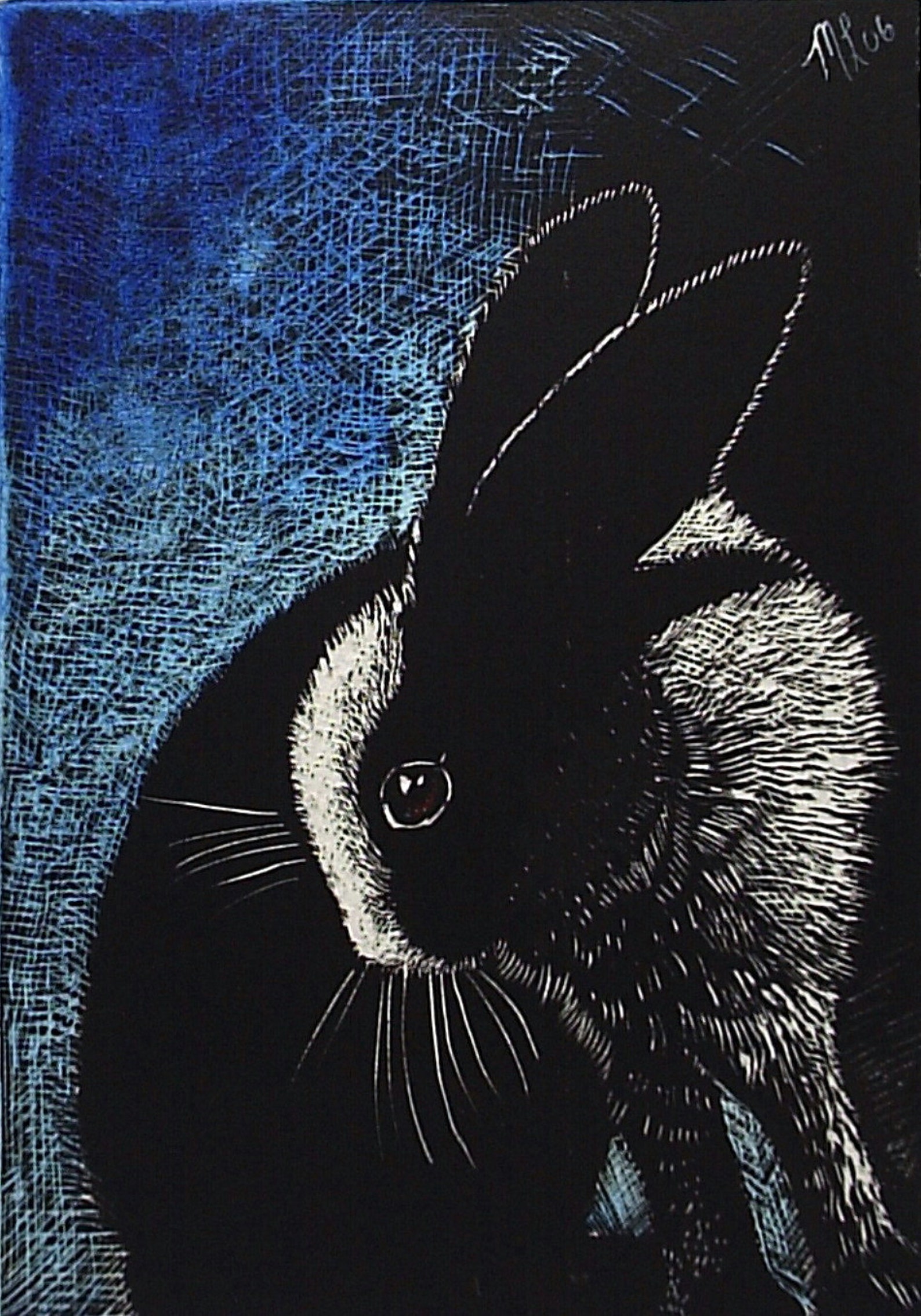 Scratchboard, Bunny Rabbit, Miniature, Art by Melody Lea Lamb, ACEO