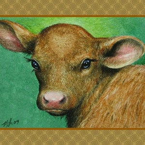 Valentine-Kuh-Karten aus tierischen Originaldruck von Melodie Lea Lamm Satz von vier