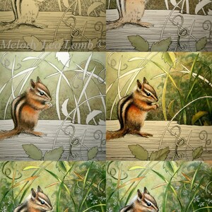 Original Colored Pencil Art Chipmunk Woodland Animal 