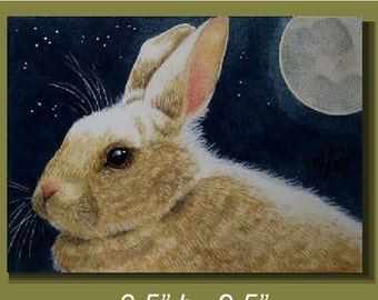 Bunny and Full Moon Melody Lea Lamb ACEO