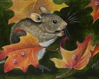 Fall Mouse Art by Melody Lea Lamb ACEO Print