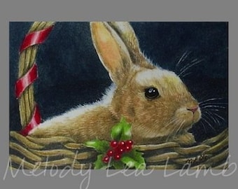 Giclée Print of Christmas Bunny Rabbit Miniature Art by Melody Lea Lamb ACEO