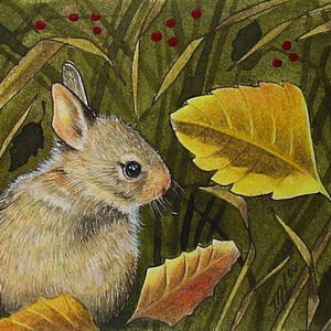 Baby Bunny in Herbst, von Original Kunst von Melody Lea Lamb ACEO Druck