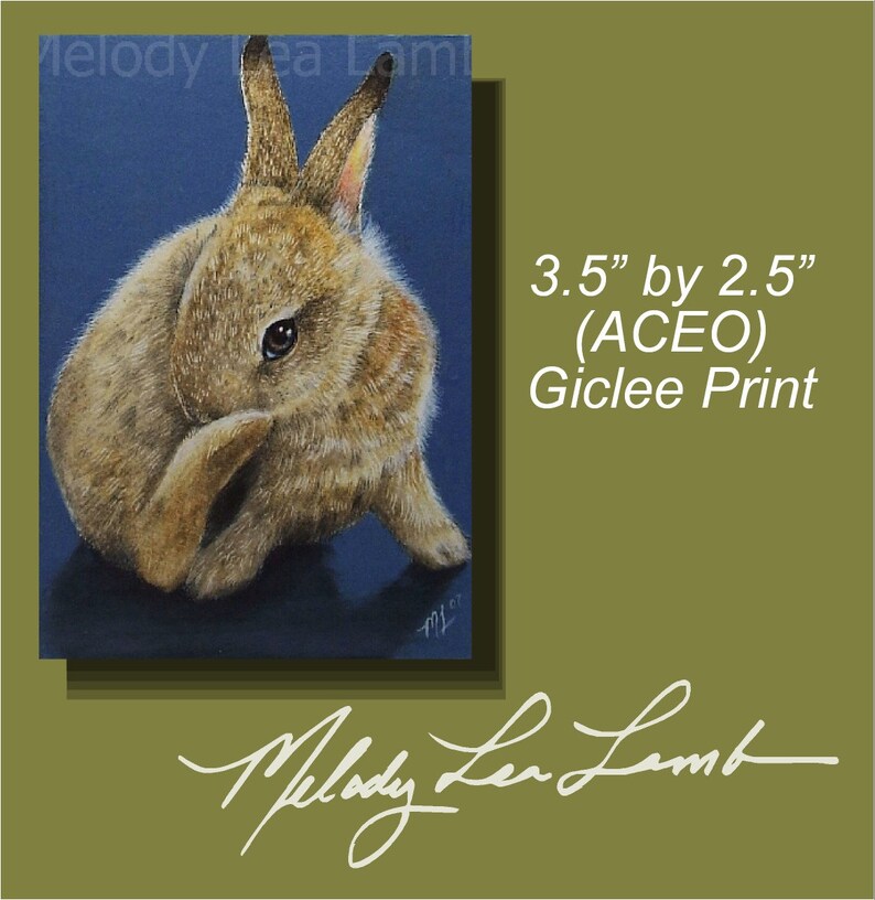 Bunny Rabbit Miniature Art by Melody Lea Lamb ACEO Miniature Print