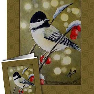 Set di quattro Chickadee Holiday Greeting Cards Melody Lea Agnello