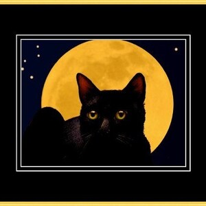 Black Cat Full Moon Art Giclee Print Melody Lea Lamb image 2