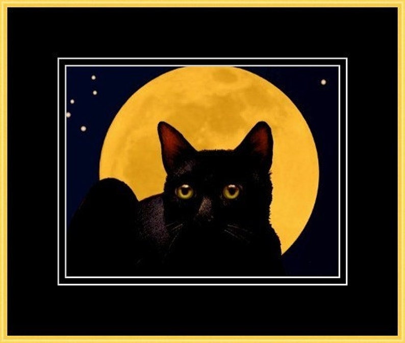 Black Cat Full Moon Art Giclee Print Melody Lea Lamb image 2