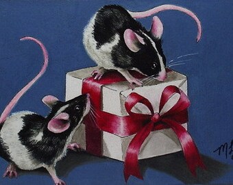 Black and White Mouse Miniature Art by Melody Lea Lamb ACEO Giclee Print
