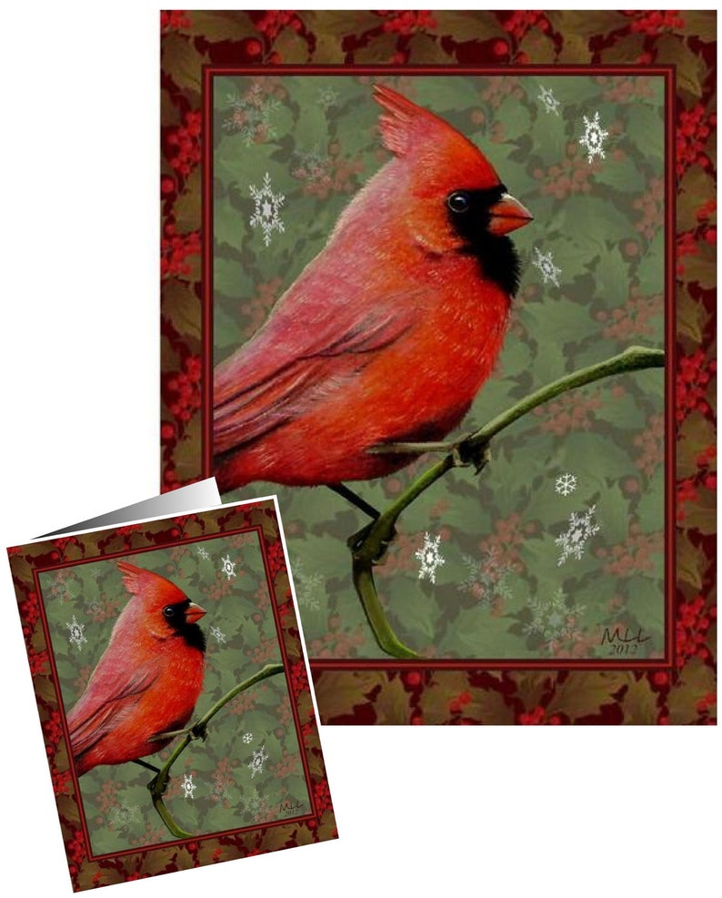 Cardinal Bird Art Holiday Greeting Card by Melody Lea Lamb image 2