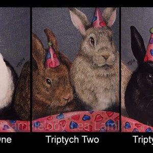 3rd in Triptych Bunny Rabbit Miniature Art by Melody Lea Lamb ACEO Print image 3