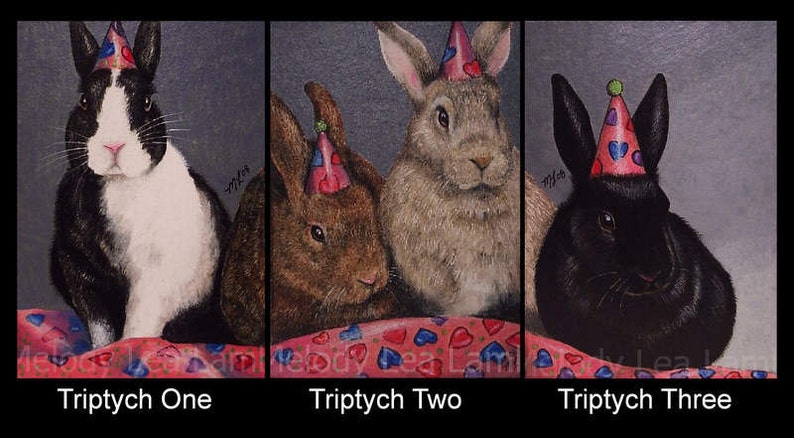 3rd in Triptych Bunny Rabbit Miniature Art by Melody Lea Lamb ACEO Print image 3