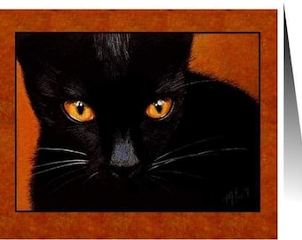 Black Cat Halloween Greeting Card by Melody Lea Lamb