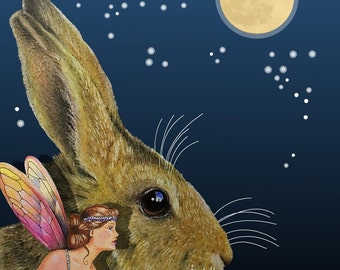 Fantasy Fairy Bunny Note Card from Original Art by Melody Lea Lamb