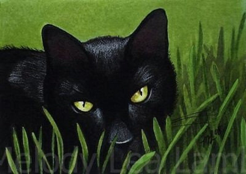 Black Cat Art By Melody Lea Lamb ACEO Giclee Print image 1