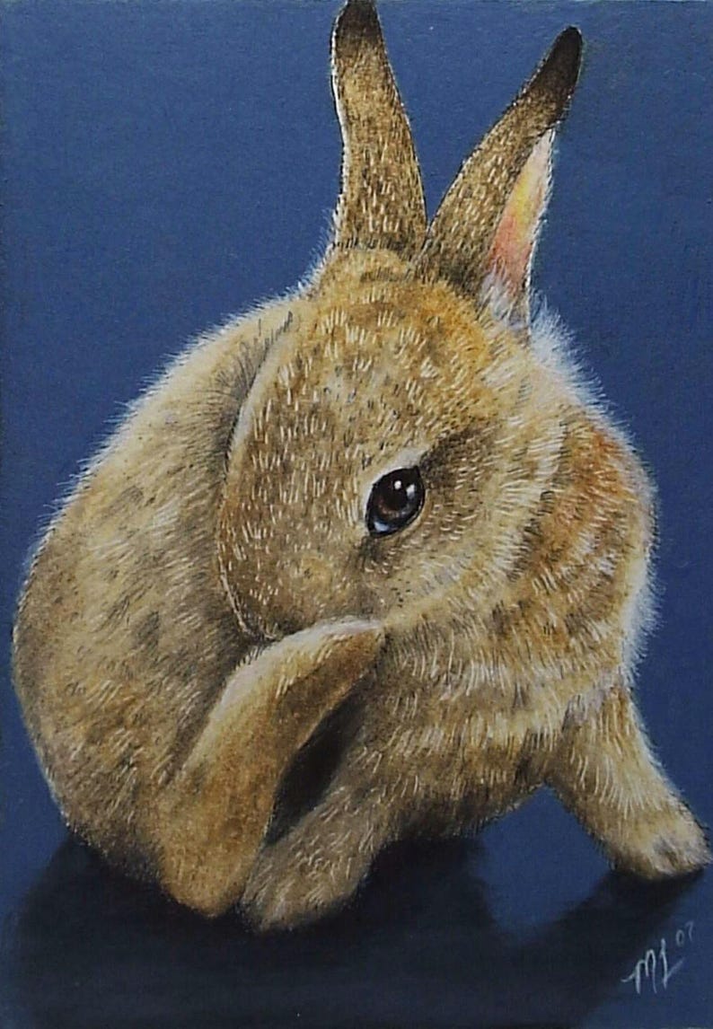 Bunny Rabbit Miniature Art by Melody Lea Lamb ACEO Print - Etsy