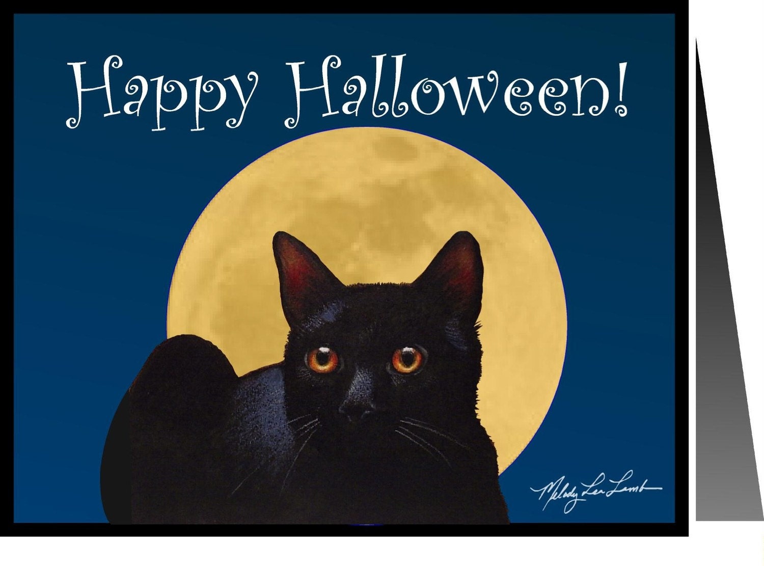 Halloween Black Cat Greeting Card Etsy