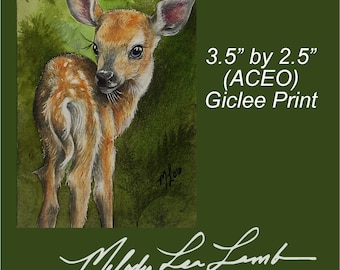 Baby Deer Miniature Art by Melody Lea Lamb ACEO Print