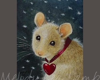 Valentine Mouse Miniature Art by Melody Lea Lamb ACEO