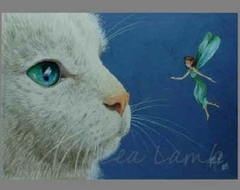 Fairytale Gift Cat and Fairy Art By Melody Lea Lamb ACEO Giclee Print