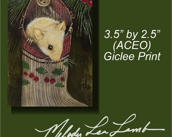 Christmas Holiday Mouse by Melody Lea Lamb ACEO Giclee Print